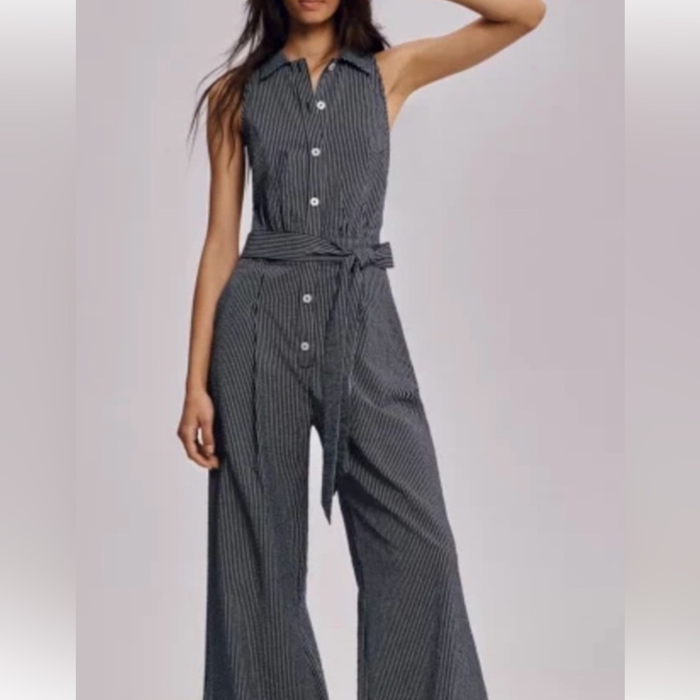 MAIVE by Anthropologie pinstripe navy jumpsuit